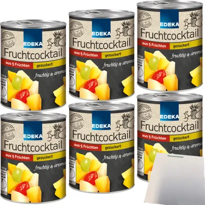 Produktbild von Edeka 5-Fruchtcocktail große Stücke gezuckert 6er Pack (6x225g Dose) + usy Block