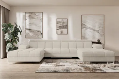 Produktbild von ALTDECOR Ecksofa Wohnlandschaft mi Schlaffunktion und Bettkasten - COMA U2 - 345x203x79 - Beige Corner Sofa Eckcouch Couch U-Form, Schlafcouch Ausziehbar Wohnlandschaft