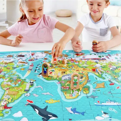 Image de "Voyage autour du monde 2 en 1" puzzle et jeu / 105 pièces