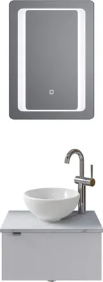 Produktbild von Pelipal Serie 6915 SET-044-093 Block bestehend aus: Keramik-Aufsatzbecken, Waschtischplatte, Waschtischunterschrank, LED Spiegel