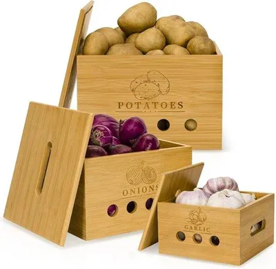 Produktbild von Famanu Kartoffelaufbewahrungsbox Set von 3 - Ideal für frische Knoblauch, Kartoffeln und Zwiebeln