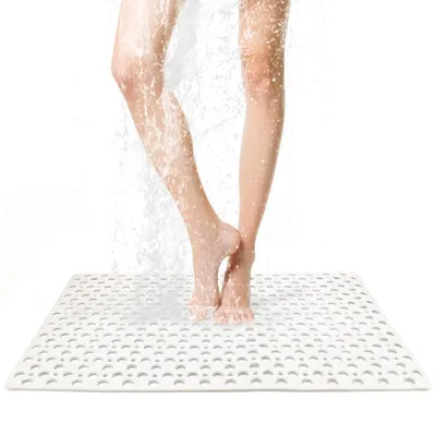 Obrázok produktu pre Protisklzová podložka pod sprchu, 60 x 90 cm, biela, vyrobená z TPE, s prísavkami a odtokovými otvormi