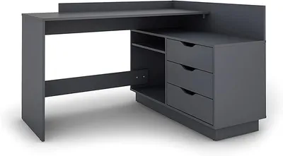 Produktbild von Winkelschreibtisch Belfast, beidseitig montierbar, 3 Schubkästen | Anthrazit, Bürotisch, Eckschreibtisch, B 129, H 83,5, T 105 cm