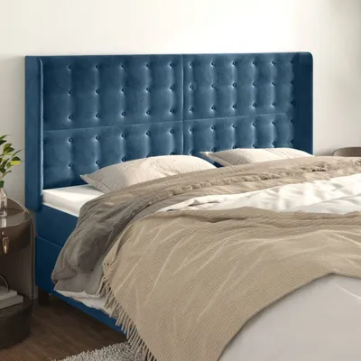 Produktbild von Design Kopfteil mit Ohren Dunkelblau 183x16x118/128 cm Samt, Kopfteile 2024 Neu