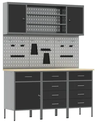 Produktbild von vidaXL Werkbank mit Schubladen 7 pcs Schwarz Ingenieure Holz und Stahl