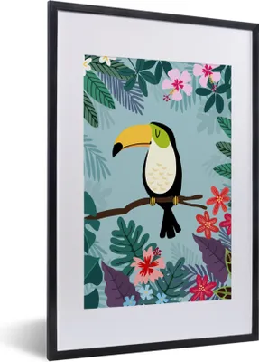 Produktbild von MuchoWow® Gerahmtes Poster Tukan - Pflanzen - Kinder - Tiere - Kinder 40x60 cm - Poster mit Schwarzem Bilderrahmen Wandposter Rahmen Foto Bilder - Poster in Rahmen