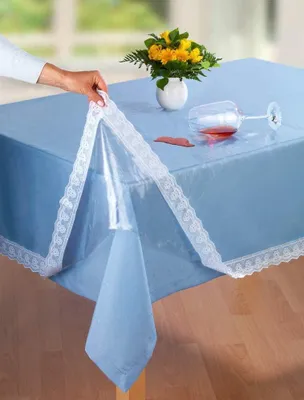 Image de Nappe Nappe de protection avec dentelle blanche, protection de table, transparente, transparente 130x160