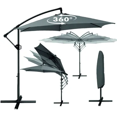 Produktbild von Deuline® ALU Ø300 cm 360 Grad drehbare Ampelschirm Sonnenschirm mit Schutzhülle und Ständer UV-Schutz Wasserabweisende Bespannung Gartenschirm Marktschirm Mallorca-Elite 521815