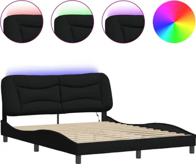 Produktbild von vidaXL Bettgestell mit LED ohne Matratze "Hvar" Schwarz 160x200 cm Stoff