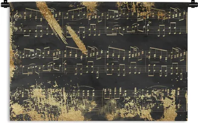Produktbild von MuchoWow® Wandteppich Wandbehang Musik - Gold - Schwarz 60x40 cm Tapisserie Dekoration Wandtuch - Wanddekorationen