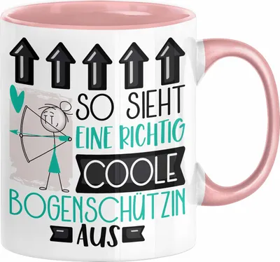 Produktbild von Bogenschützin Geschenk Tasse Geschenkidee für Bogenschützin Geburtstag Weihnachten Spruch So Sieht Eine Richtig Coole Bogenschützin Aus Kaffee-Becher  (Rosa)