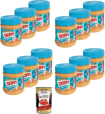 Produktbild von SKIPPY 12x 340g Erdnussbutter "Creamy" |Peanutbutter Ohne Palmöl |Extra Smooth und aus 91% Erdnüssen |ohne Stückchen |Leckere Erdnussbutter mit vollem und cremigen Geschmack+ Italian gourmet polpa