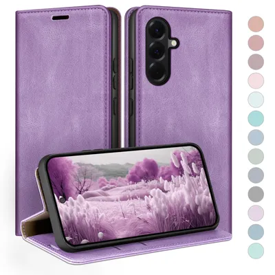 Produktbild von HUOUH für Samsung Galaxy A37 Hülle mit RFID Schutzhülle aus Lederhülle Handyhülle,Kartenfach Leder ständer Handy hülle,360 Grad Schutz Cover für Samsung A37 Klapphülle Wallet Case Flieder Lila