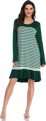 Produktbild von Damen-Pyjama Nachthemd mit langem Ärmel Elegantes Bequemes Grün L