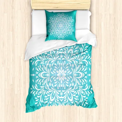 Produktbild von ABAKUHAUS Blau Mantele, Winter-Schneeflocke, Milbensicher Allergiker geeignet mit Kissenbezügen, 135 cm x 200 cm - 80 x 80 cm, Himmelblau und Weiß