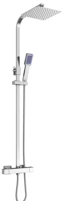 Produktbild von Thermostatisches Duschsystem - Regendusche und Handbrause - Messing - Verchromt - Keramikkartusche - 38°C Sicherheitsverriegelung - Hellgrau