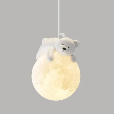 Produktbild von Kreativer nordischer Mond-Kronleuchter für Kinderzimmer, dreifarbige LED-Dimmung, Schlafzimmer-Nachttisch-Kronleuchter, Wohnzimmer-TV-Schrankleuchte（Bär）