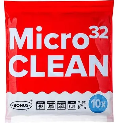 Obrázok produktu pre Čistiaca utierka, univerzálna,10 ks, 32x32 cm, BONUS "MicroCLEAN", modrá