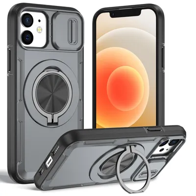 Produktbild von Magnetische Hülle für iPhone 12 /iPhone 12 Pro, Militär Stoßfest Handyhülle mit Kameraschutz und Ringhalter Ständer Grau