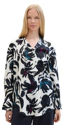 Produktbild von TOM TAILOR Damen Basic Oversized Bluse mit Leinen, dark blue floral design, 36