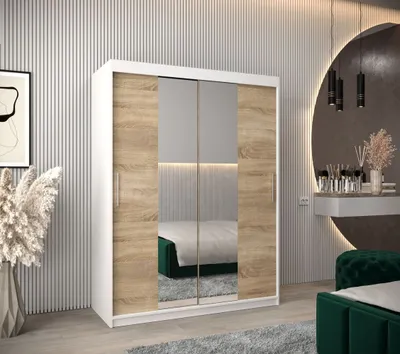 Produktbild von Schwebetürenschrank mit einer Breite von 150 cm TIMEA 1 – Weiß / Eiche Sonoma