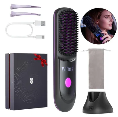 Produktbild von Glättbürste Kabellos, 20s Schnelle Keramikaufheizung, Ultraleicht Tragbar für Reise, 2-in-1 Type-C & Ladesockel Ladung, Glätteisen Alternative