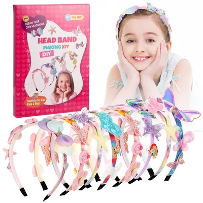 Immagine prodotto di Kit per creare accessori per capelli per bambine dai 5 anni in su, composto da 66 pezzi, tra cui 8 cerchietti e accessori