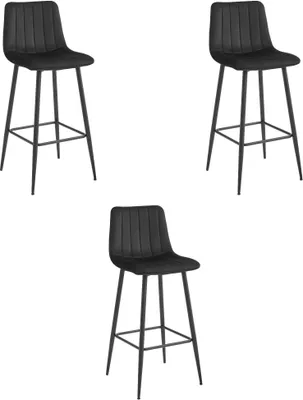 Image de Tabouret De Bar - Leobert - Pozza - Velours Noir/Pieds Noirs - Lot De 3