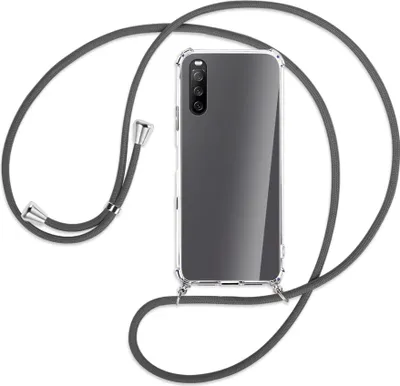 Produktbild von Handykette Backcover-Schutzhülle mit Band (Metall silberfarben) für Sony Xperia 10 III - dunkelgrau