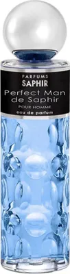 A close-up studio shot of a bottle of Saphir Perfect Man de Saphir Eau de Parfum.