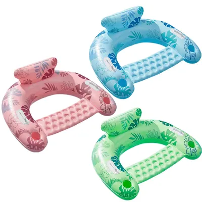 Productafbeelding van Opblaasbare zwemstoel voor het zwembad, ergonomisch ontwerp, ingebouwde bekerhouders, set van 3 stuks