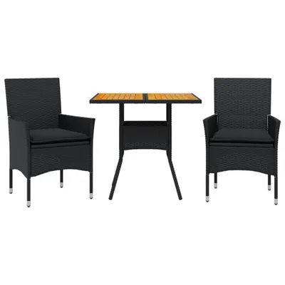 Immagine prodotto di vidaXL set da pranzo da giardino a 3 pezzi con cuscini in polirattan nero acacia