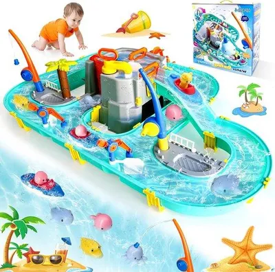 Produktbild von Kinderwasserspielzeug - Wasserrutsche mit 2 Booten und Fischfunktion