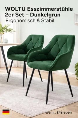 Produktbild von WOLTU Esszimmerstühle 2er Set Dunkelgrün Samt mit Armlehne Metallbeinen Modern