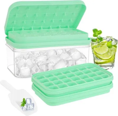 Produktbild von Famanu Eiswürfelform mit Deckel und Schaufel - Silikon für 28 Würfel - Ideal für Cocktails und Getränke