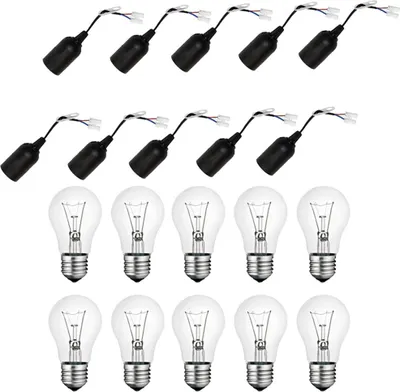 Produktbild von 10 x Glühbirne A55 60W E27 710lm klar + 10 x Baufassung Lampenfassung Renovierfassung E27 schwarz mit Steckklemme