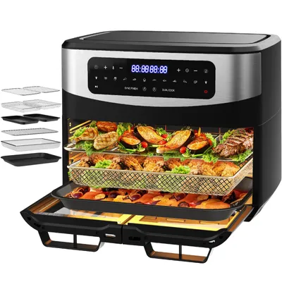 Immagine prodotto di Friggitrice ad aria con 2 scomparti separati da 5,5 l e funzione Sync-Finish – 2600 W, capacità totale XXL 12 l, 10 programmi, finestra di visualizzaz