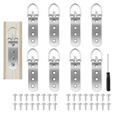 Produktbild von Bildaufhänger Set, 8 Stück, Metall, Schwerlast bis 15 kg, mit 32 Schrauben und Schraubenzieher