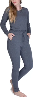 Produktbild von maluuna - Damen Jumpsuit mit Bündchen an Arm- und Beinabschluss und Kordelzug ; grau , 44/46