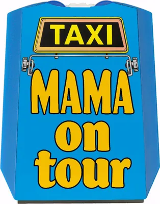 Produktbild von TAXI Mama on tour Parkscheibe in blau-gelb mit 2 Einkaufswagenchips