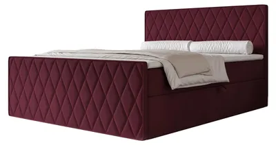 Produktbild von Boxspringbett PONTI III 140x200 Rautenmuster Fußteil Bettkasten Bonellmatratze Bordeaux