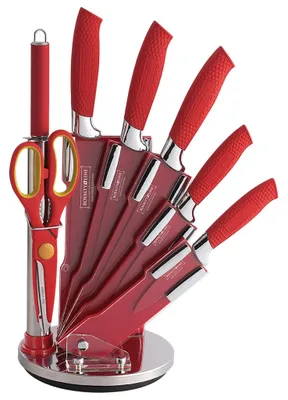 Obrázek produktu pro Royalty-Line RL-RED8-W : sada 8 kuchyňských nožů s otočným stojanem