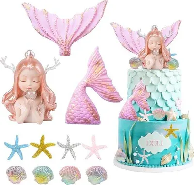 Produktbild von Meerwesen-Torte-Obst mit Glitzer für Torte-Verzierung - Mädchen-Jahrestag-Fest, Baby-Shower, Hochzeit