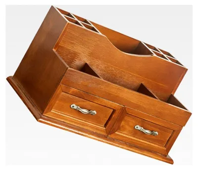 Produktbild von Vintage Holz Organizer mit 2 Schubladen für Schreibtisch und Schmuckaufbewahrung in Hellbraun