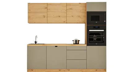 Produktbild von Küchenzeile 240 cm ohne E-Geräten Einbauküche Moderne Küchenzeile, Langen KL26-M240 Beige/Artisan Eiche