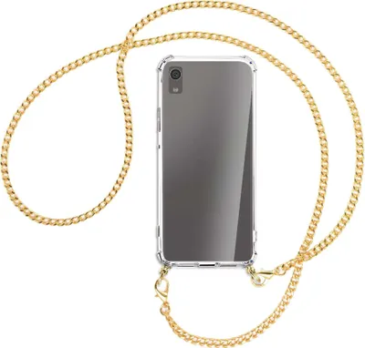 Produktbild von Handykette Backcover-Schutzhülle mit Band (Metall goldfarben) für Sony Xperia XA1 - goldfarbene Kette