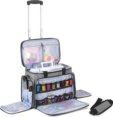 Produktbild von Famanu Nähmaschinentasche mit Abnehmbarem Trolley und Großem Fach - Ideal für Standard Nähmaschinen