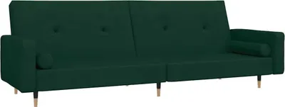 Produktbild von vidaXL Schlafsofa 2-Sitzer mit 2 Kissen Dunkelgrün Samt