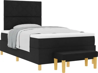 Image de Lit à ressorts avec coussin Noir 200 x 120 cm tissu