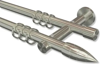 Produktbild von Interdeco Gardinenstange, Vorhangstange Edelstahl-Optik Modell Platon Samanto, 20 mm Ø 2-läufig, 160 cm